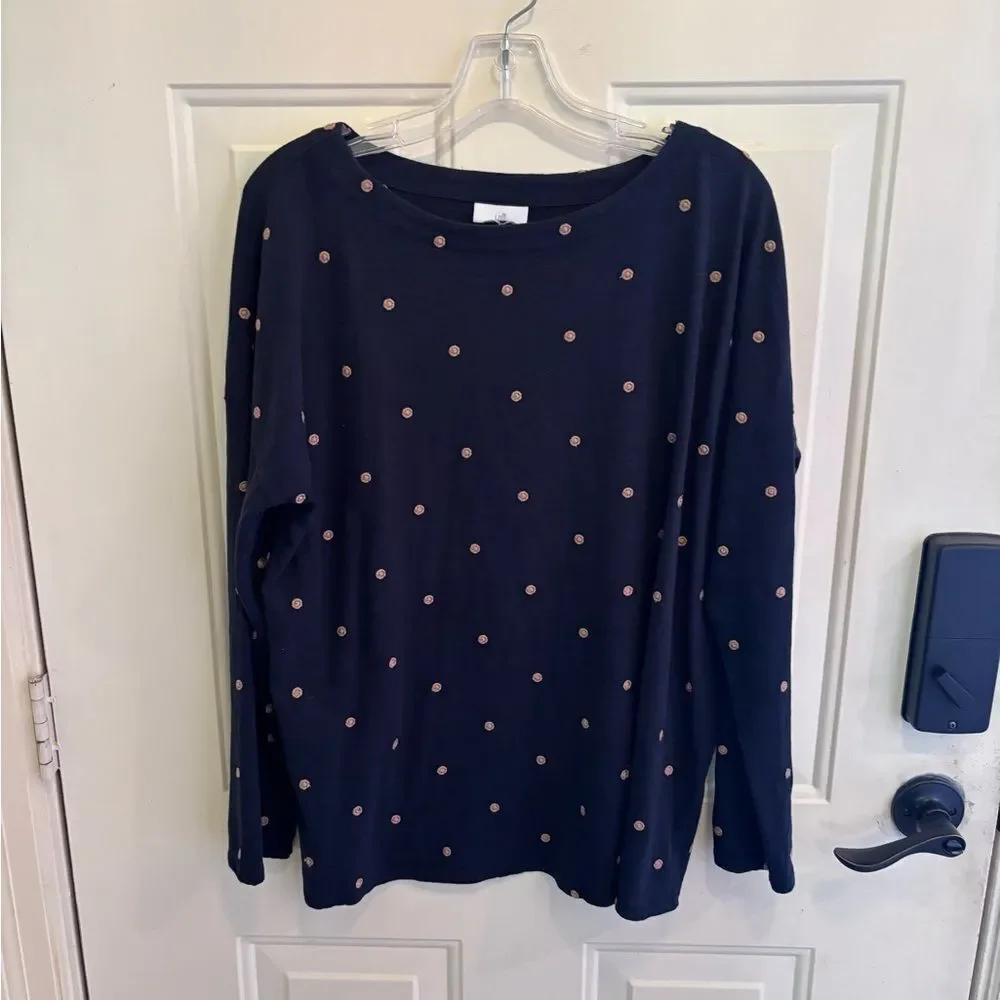 J Jill Navy Top with Tan Polka Dots